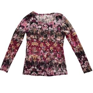 Willow Bay Floral Print Long Sleeve Mesh Sheer Top Women's Size S